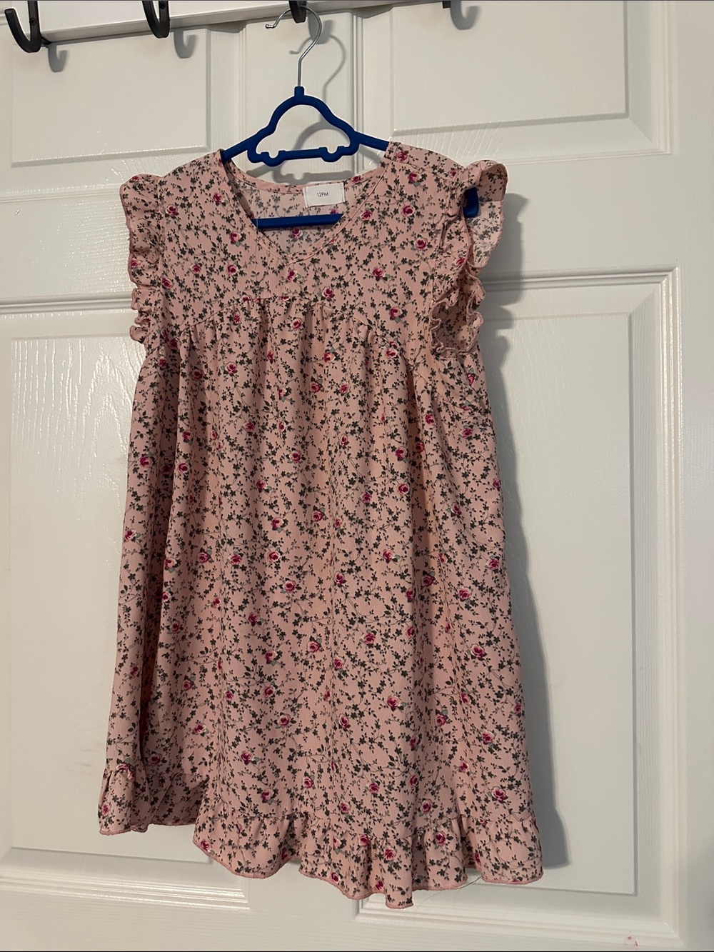Girls Pink Floral Ruffle Sleeve Dress